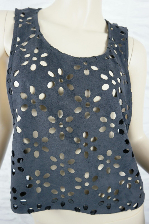 T BY BETTINA LIANO black floral laser cut cropped tank singlet top size 8 EUC front view