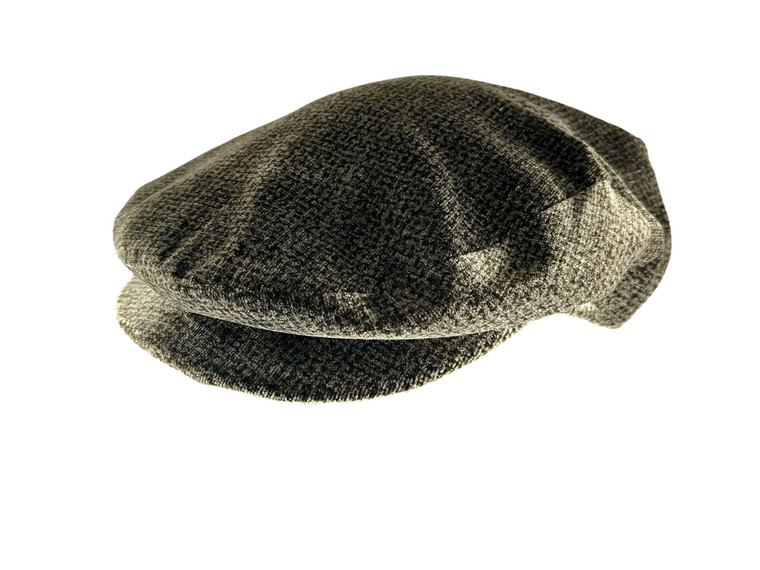 Vintage style flat cap hat black brown twill wool newsboy size 54 ITALY NWOT front side view