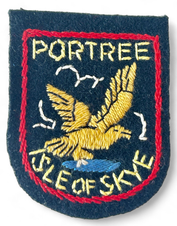 Vintage travel cloth badge patch Portree eagle Isle Of Sky SCOTLAND 1950's NEW front view