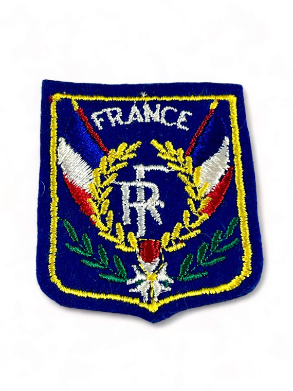 Vintage travel cloth badge patch wreath FR republic FRANCE 1950's NEW front view