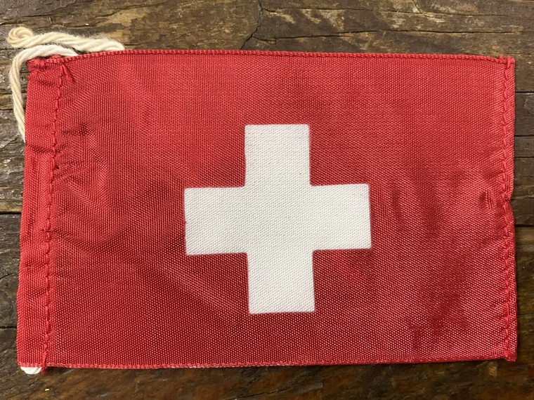 Vintage cloth mini FLAG & METAL SWITZERLAND ensign merchant flag 1970's EVC main view