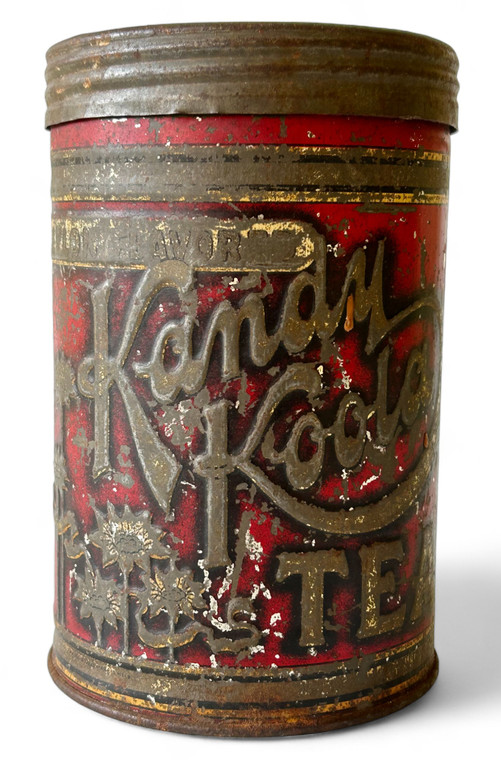 Antique KANDY KOOLA red embossed tea caddy tin 1lb AUSTRALIA 1900's-40's VGAC front view