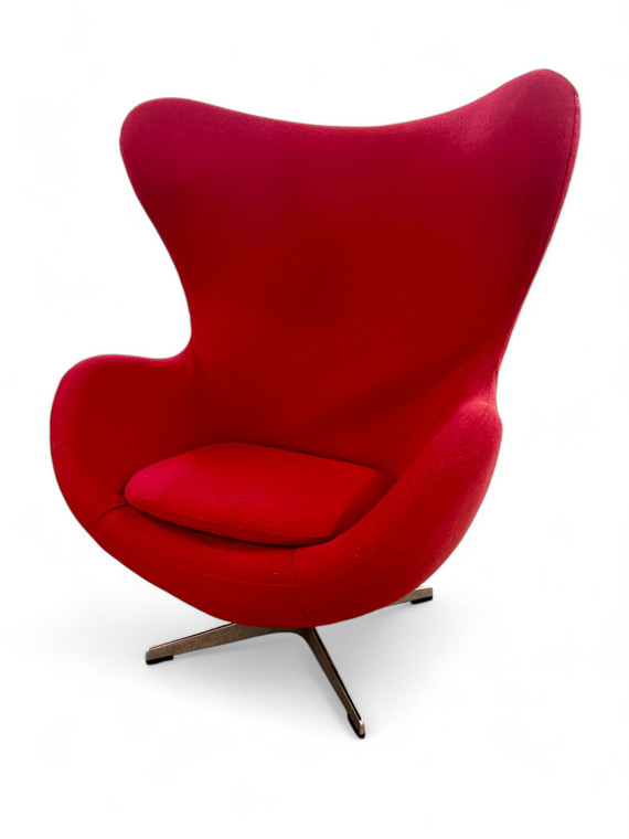 Vintage FRITZ HANSEN red egg chair tilt ARNE JACOBSON upholstered replica 1990's main view