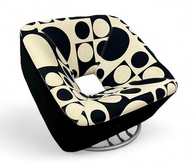 Vintage VERNER PANTON black cream geometric upholstered armchair 1960's replica main view