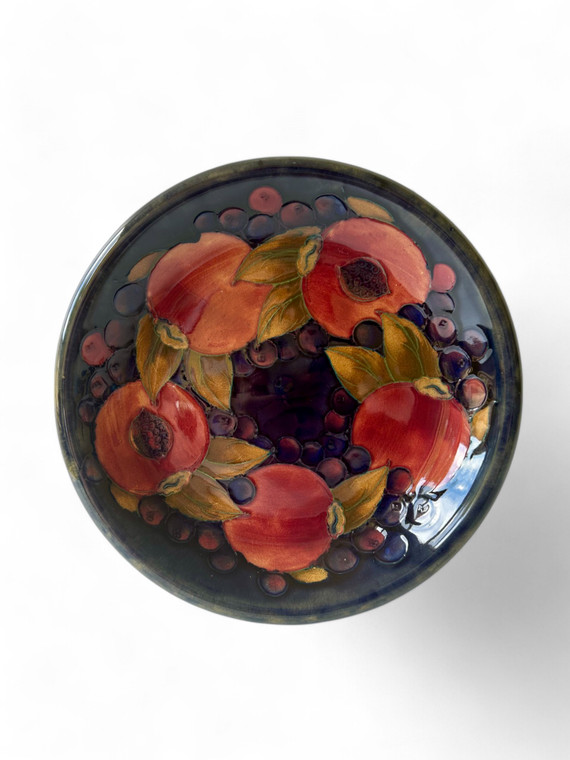 Vintage MOORCROFT POTTERY blue pomegranate plate 1950's ENGLAND main view