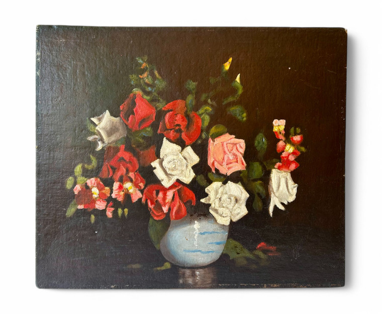 Antique Impressionist BOUQUET VASE FLOWERS still life oil painting 1860's-80's main view