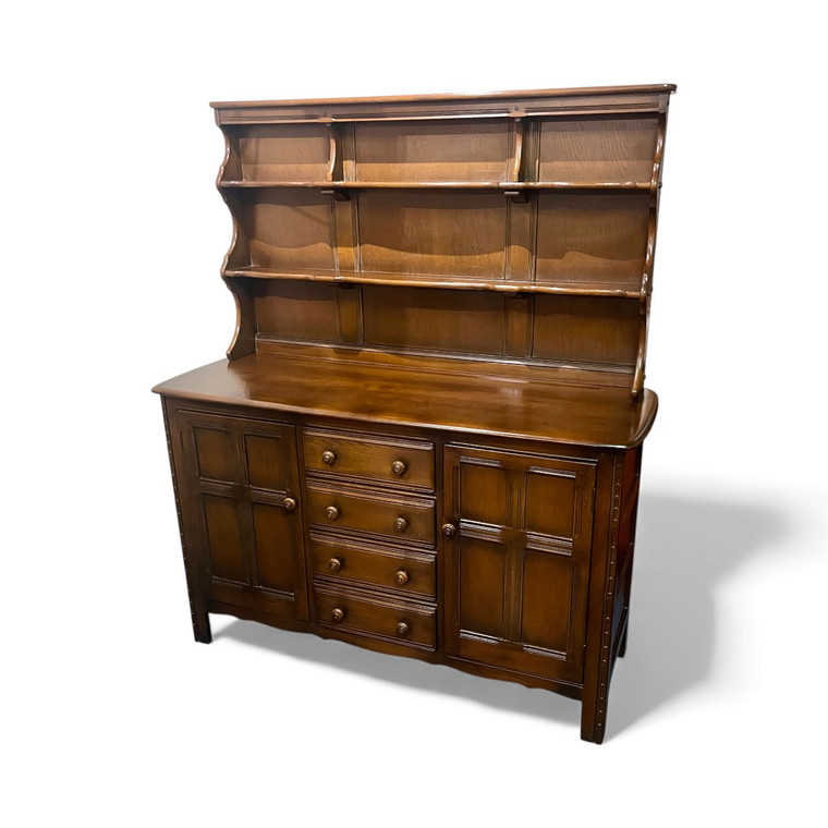 Vintage ERCOL kitchen sideboard buffet hutch farmhouse mid-century Modern 1960s font side view