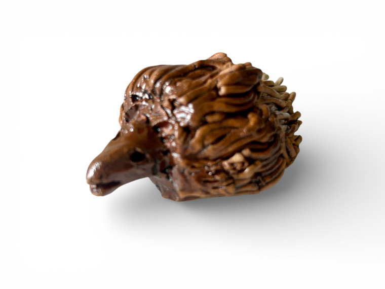 Vintage echidna dark brown clay pottery figurine handbuilt 1970's AUSTRALIA main view