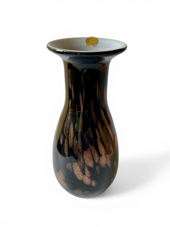 Vintage MURANO VEART black aventurine copper NASON art glass vase 1970's ITALY main view