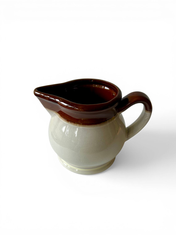 Vintage MCCOY two-tone brown cream stoneware jug creamer pitcher 1970's JAPAN main view