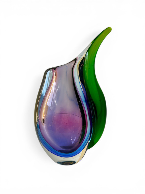 Vintage MURANO purple blue green Sommerso art vase tear drop 1960's ITALY main view