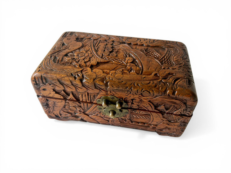 Vintage HUNG HOP camphor wood trinket jewellery box chest 1950's HONG KONG main view