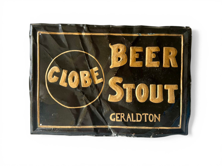 Antique GLOBE BREWING COMPANY pressed tin sign beer stout 1915-1949 AUSTRALIA main view
