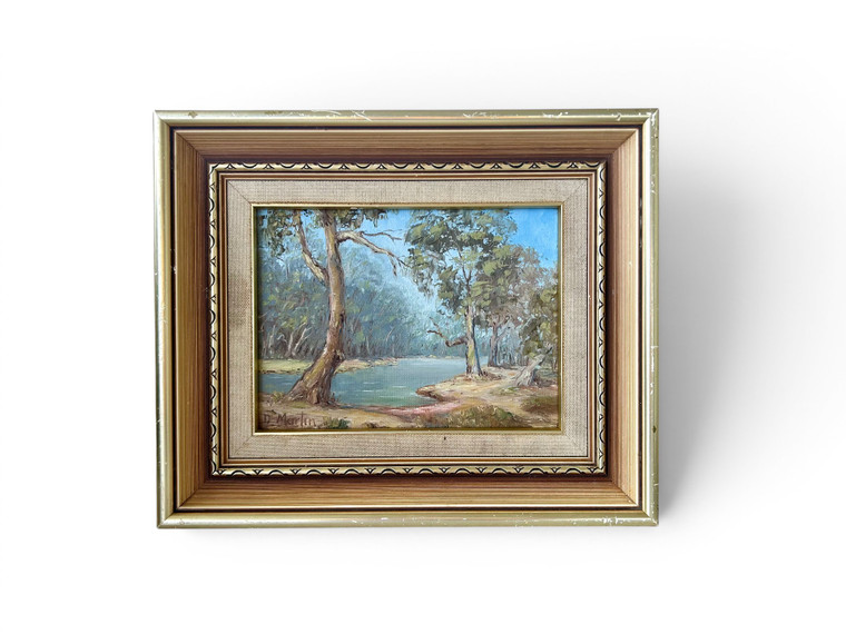 Vintage DAVID MARTIN LONELY RIVER LUNE landscape oil painting 1970's AUSTRALIA main view