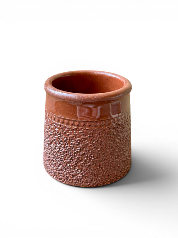 Vintage BENDIGO POTTERY brown Langley Ware sample pot miniature 1930's AUSTRALIA main view