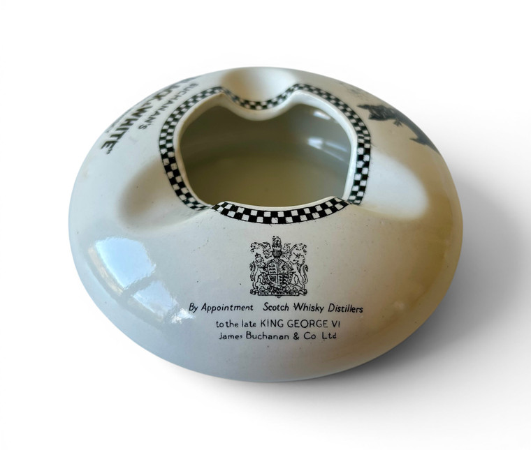 Vintage BUCHANAN'S late KING GEORGE VI black white ashtray GREEN 1950's ENGLAND main view
