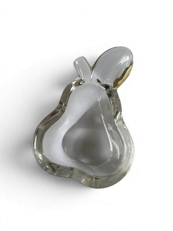 Vintage ART VANNES crystal pear fruit bowl dish ashtray paperweight 1970's FRANCE main view