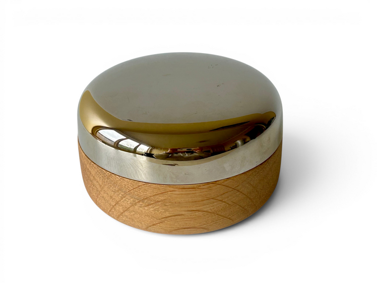 GEORG JENSEN Alfredo stainless steel oak salt jar cellar Scandi 2020's DENMARK main view