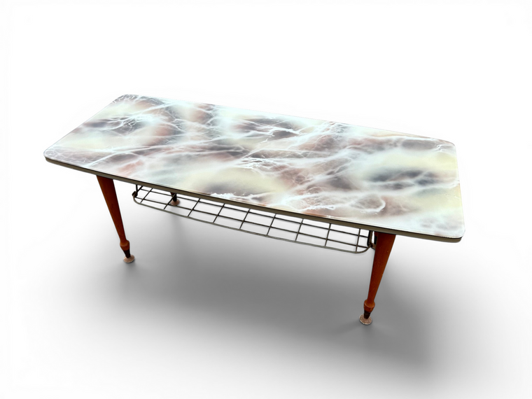 Vintage faux marble glass top coffee table mid-century modern 1950's ITALY main view