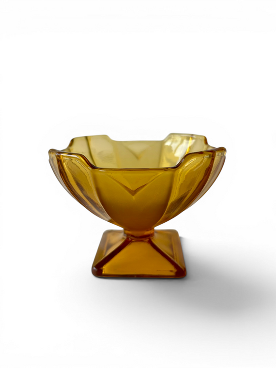 Vintage SOWERBY'S amber glass pedestal bowl dish sundae dessert 1930's ENGLAND main view