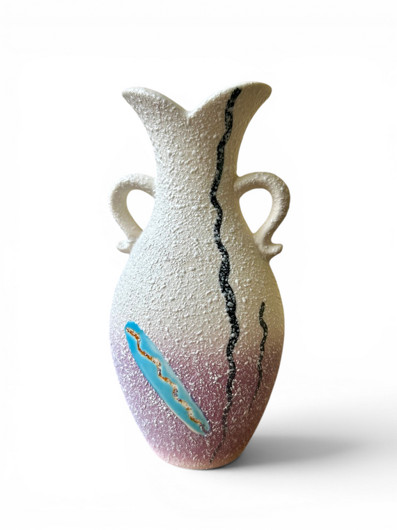 Vintage NAPCO ceramic vase speckled textured fat lava atomic 1960's JAPAN main view