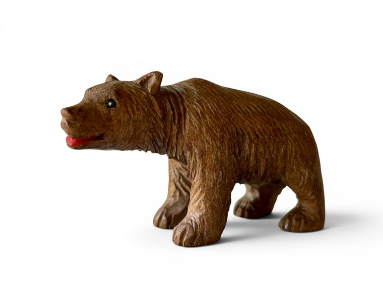 Antique black forest carved walking bear wood figurine steel eyes 1890's SWISS main view