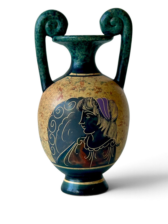 Vintage Aphrodite amphora vase pottery clay ancient Goddess 1970's GREECE main view