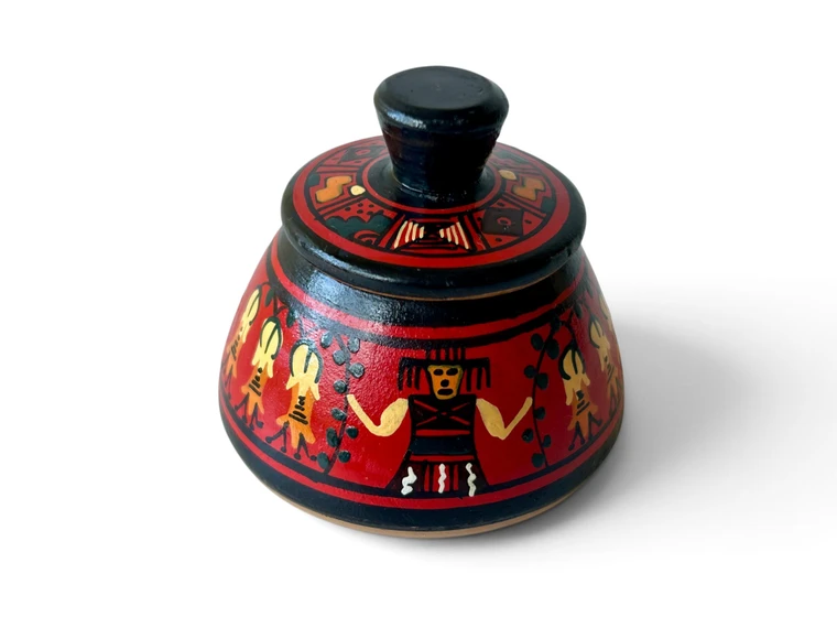 Vintage Peruvian terracotta lidded pot jar box trinket Andean 1970's PERU main view