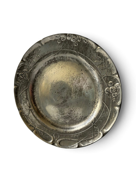 Antique KAYSERZINN KAYSER pewter plate rose vine Art Nouveau 4316 1900's GERMANY main view