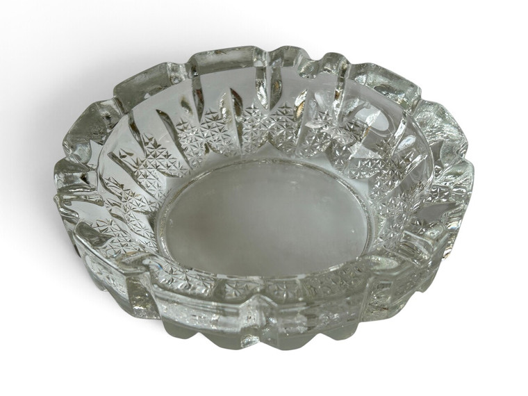Vintage FNG FIRNA clear glass ashtray FIRST NATIONAL GLASSWARE 1960's INDONESIA main view