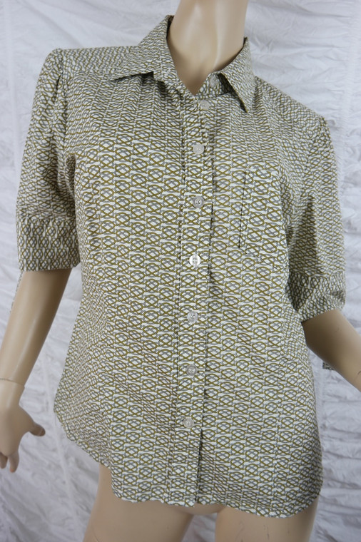 WEEKEND by JANE LAMERTON grey brown white rope print shirt top size 14 EUC front view