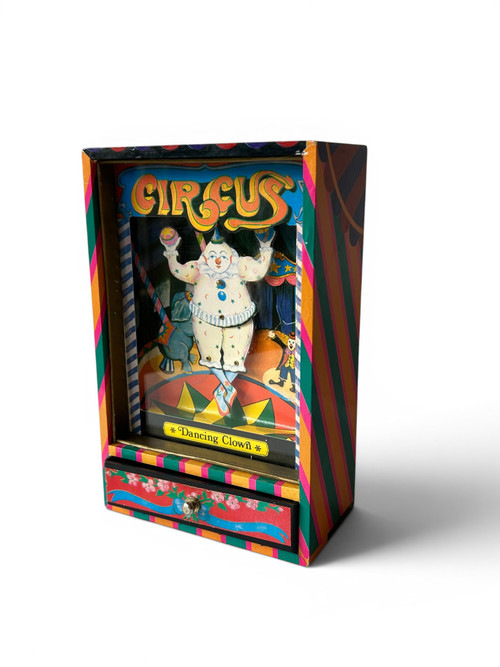 Vintage KOJI MURAI circus dancing clown music box drawer activated