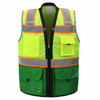 Two Tone Class 2 Premium Surveyors Safety Vest with Green Solid Bottom