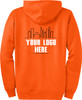Safety Orange High Visibility Hooded Sweatshirt with Printed Logo.  Ask about our Custom Printed Safety Green Zipup Hoodies.