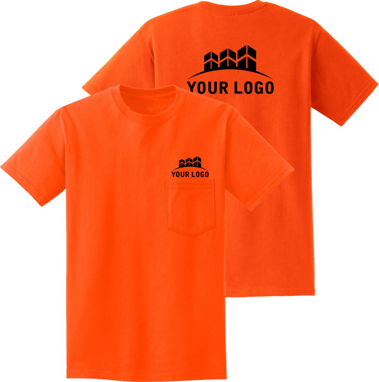 Safety Orange pocket t shirt Short Sleeve| Safety Orange Custom T