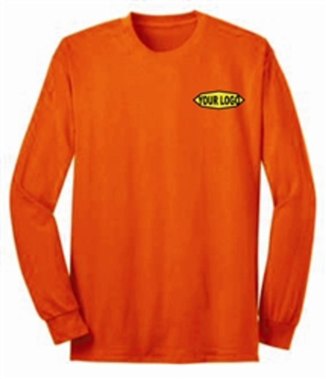 Safety Orange Long Sleeve Custom Printed TShirt | Printed Hi Vis Long Sleeve TShirt | Long Sleeve Safety Orange Shirt with Logo | Long Sleeve Pocket TShirt Safety Orange