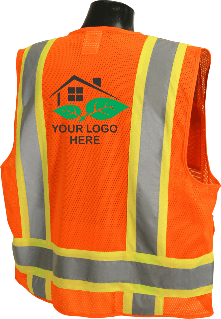 SV6 Surveyors Vest Safety Orange  with Custom Printed Back Logo