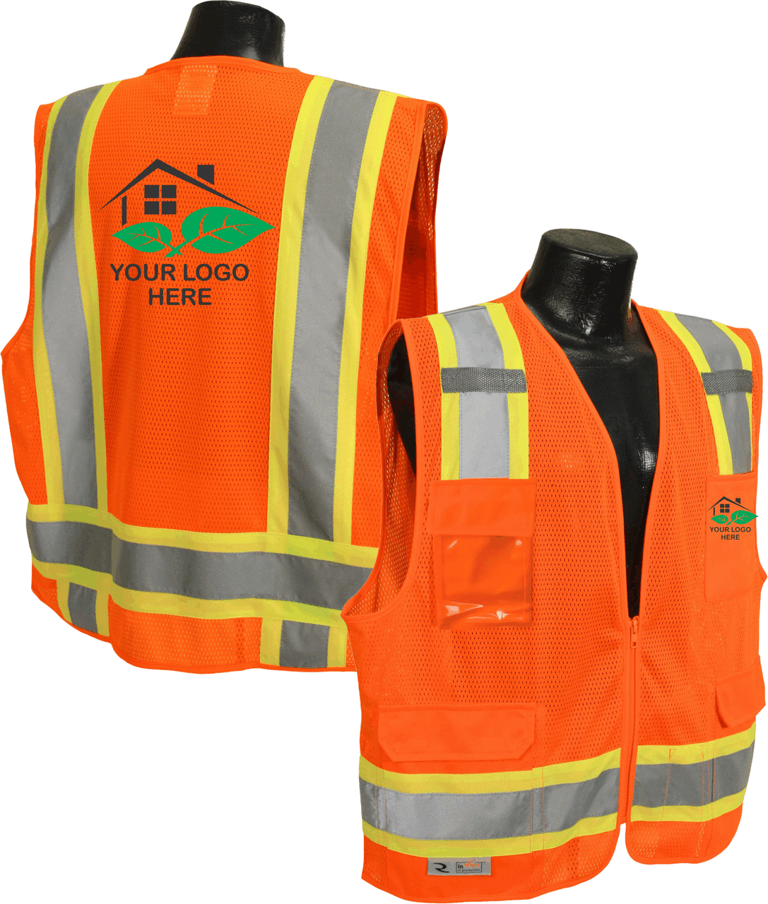 SV6 Surveyors Vest Safety Orange with Custom Printed Logo