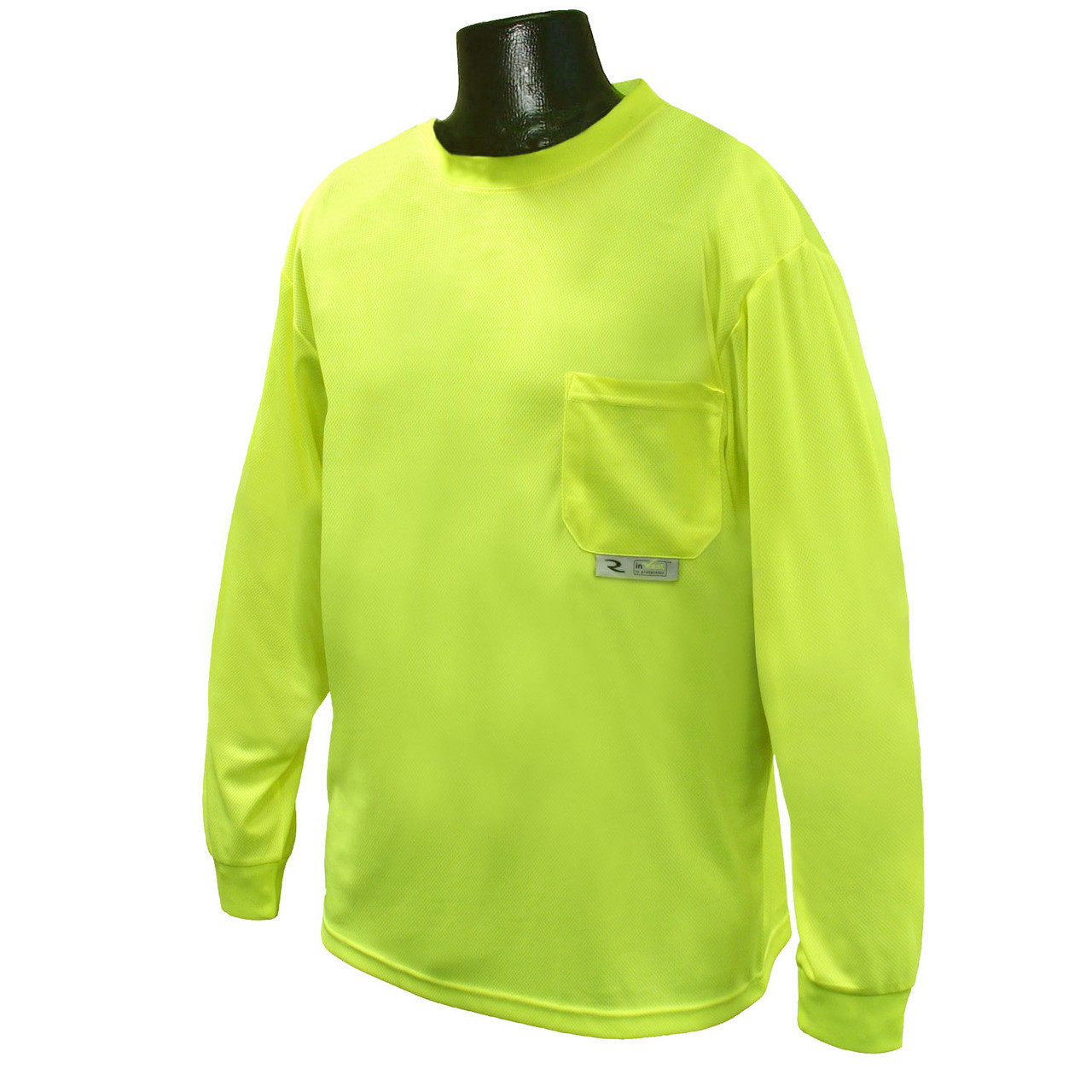 Safety Green Long Sleeve Moisture Wicking TShirt | Hi Vis Long Sleeve TShirt | Polyester Long Sleeve Safety Green Shirt | Long Sleeve Pocket TShirt Safety Green