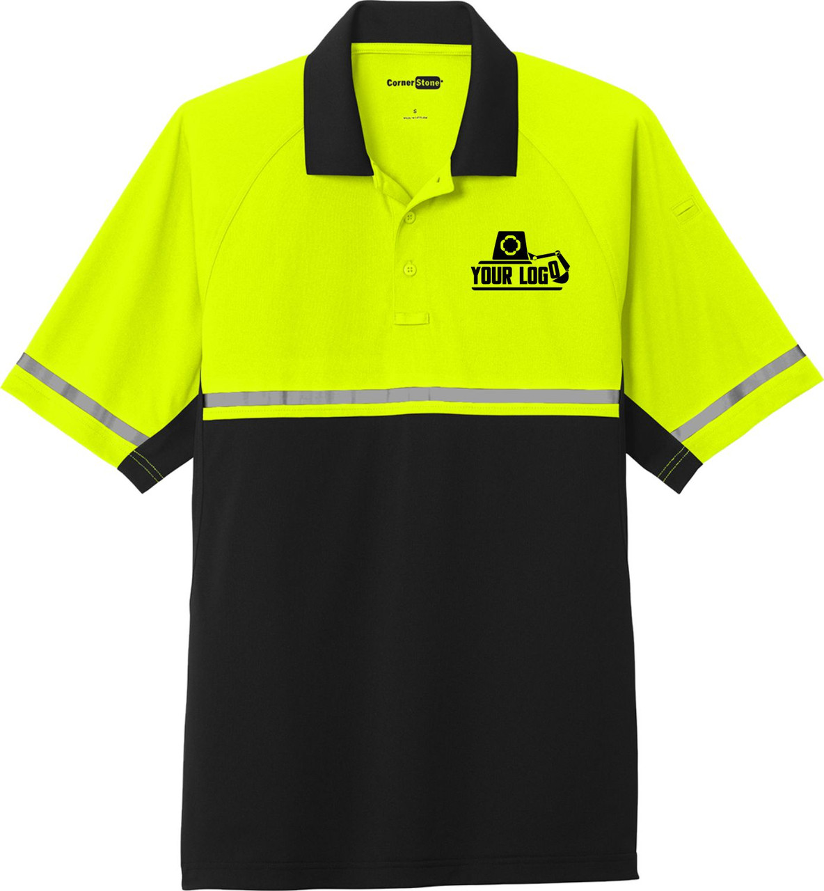 Custom Screen Printed or Embroidered Logo on Safety Polo Front Left Chest