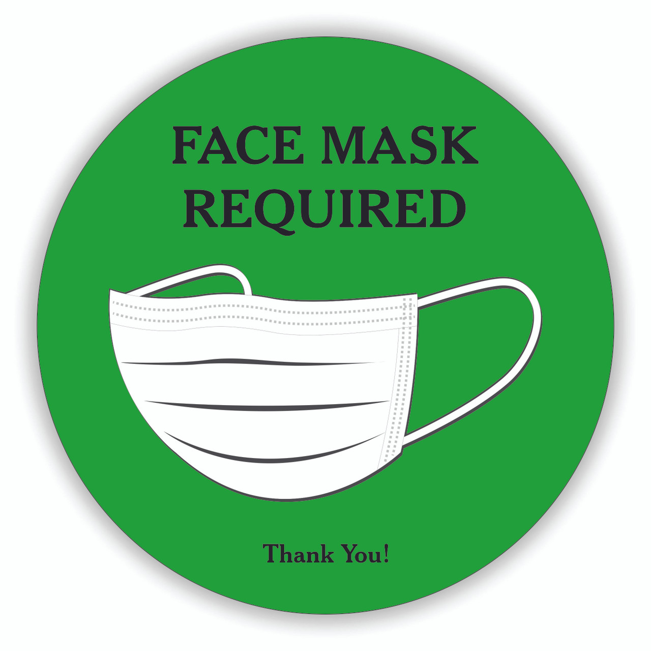 Face Mask Required 8" Round Decal Green | COVID-19 Face Mask Sign | Pandemic Signage | Covid Face Mask Required Sticker | Covid Window Decal