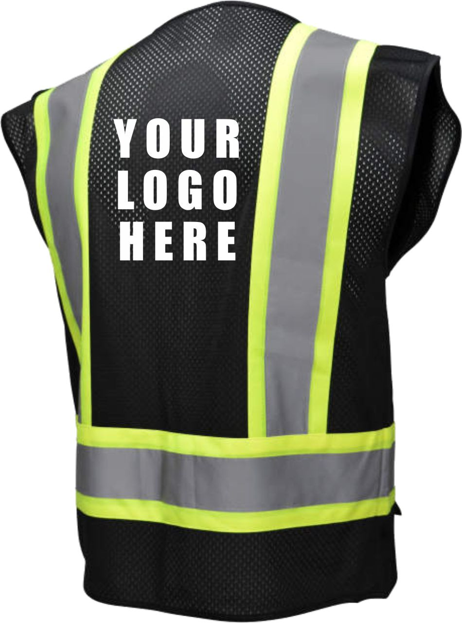 Two Tone Vest with Logo | Custom Printed Black Safety Vest