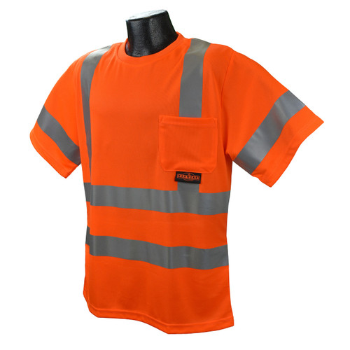 Safety Orange Class 3 TShirt | Class 3 TShirt with Pocket | Safety Orange ANSI Pocket Tshirt