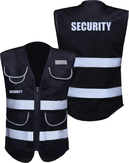 Black Security Vest Non ANSI  | Security Guard Event Staff Reflective Vest  | Safety Vest with Pockets