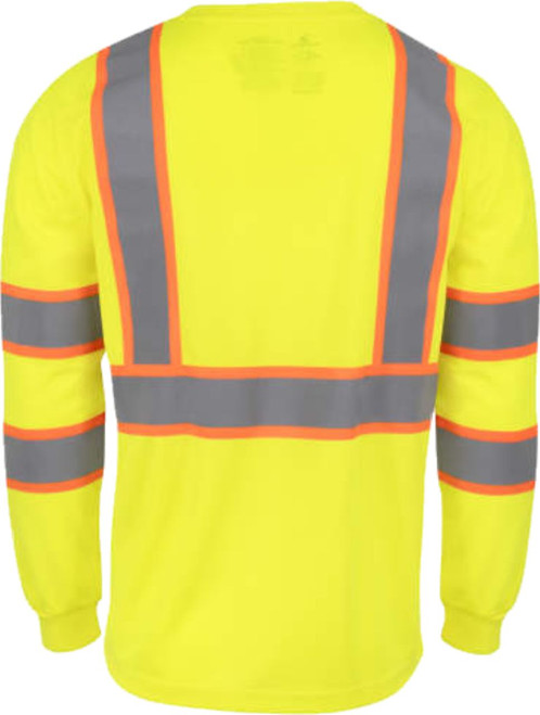 Hi-Vis Green Class 3 Safety Long Sleeve T-Shirt with Contrast Trim