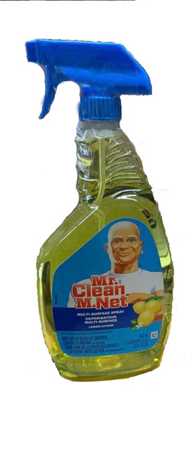 Mr. Clean Multi Surface Spray 30 Oz spray bottle, lemon scented.