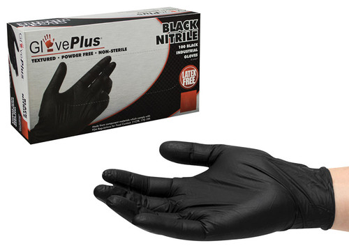 GlovePlus Nitrile Disposable Gloves  Black Powder Free 100 pk