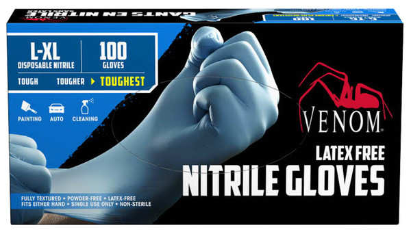 VENOM STEEL  Non-Sterile Disposable Gloves, L/XL, 9 in L, Blue, Nitrile
