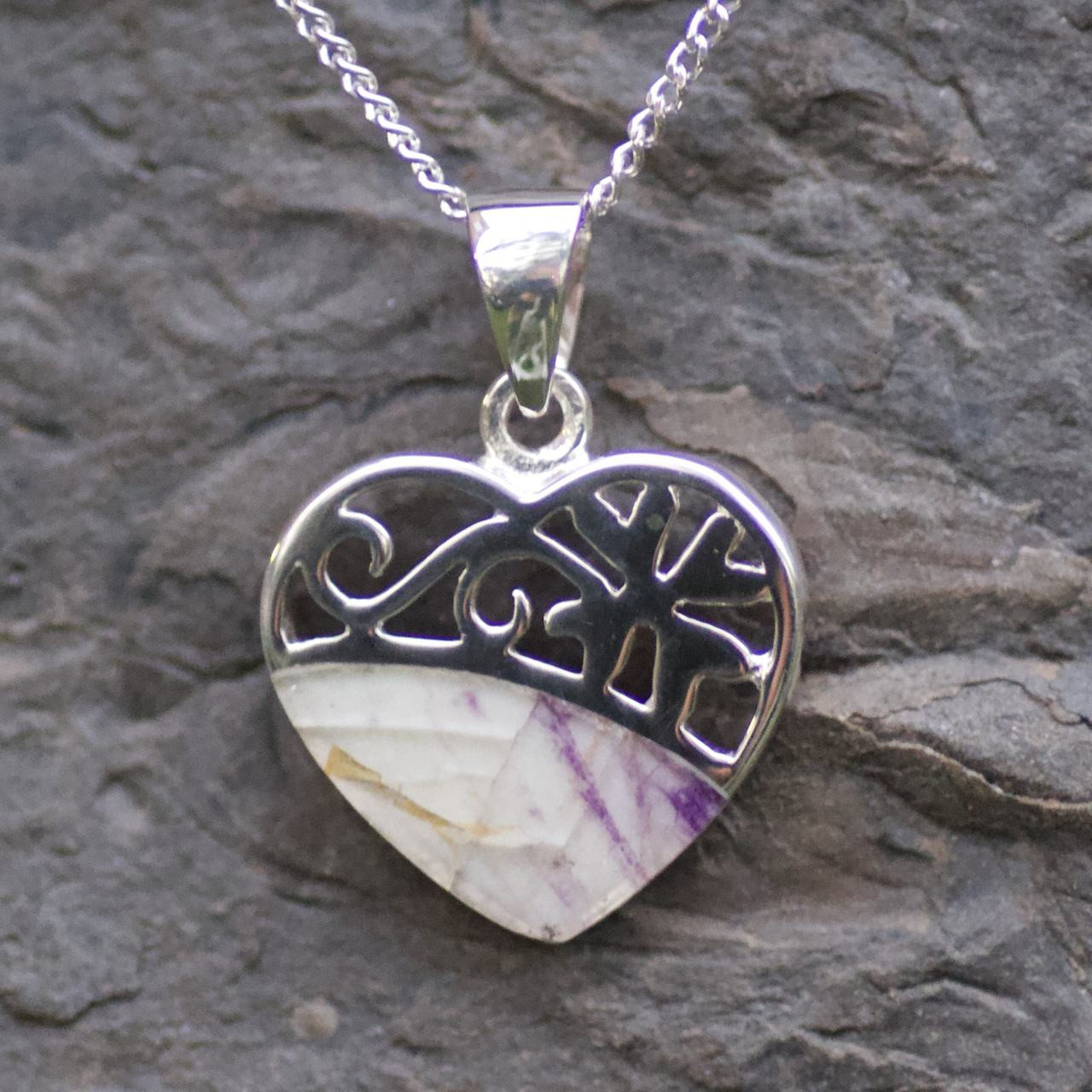 Contemporary Sterling Silver Blue John Heart Pendant Necklace