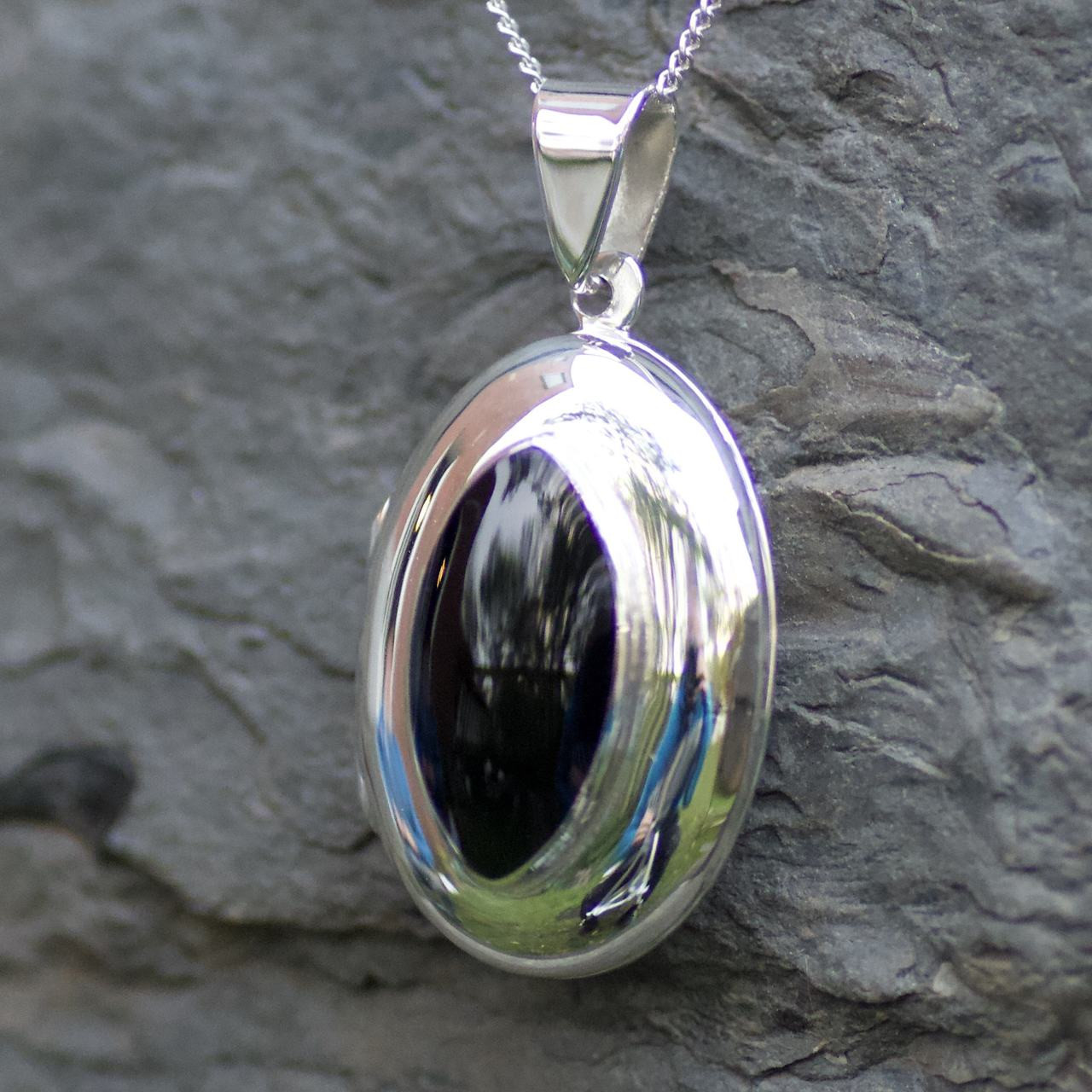 Large Oval Sterling Silver Whitby Jet Filigree Locket Pendant Necklace 020L  - Aurora Jet